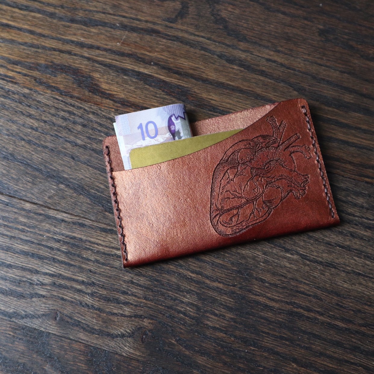 Anatomical Heart Single Pocket Leather Card Holder