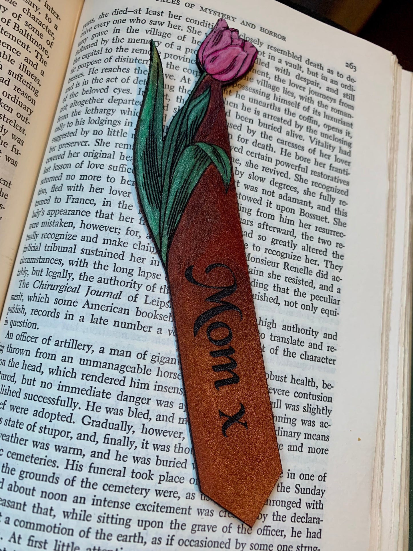 Customizable Tulip Leather Personalised Bookmark