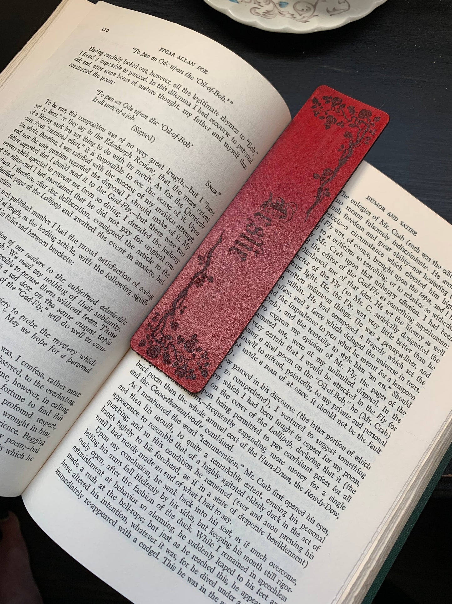 Roses and Thorns Leather Bookmark with Custom Text