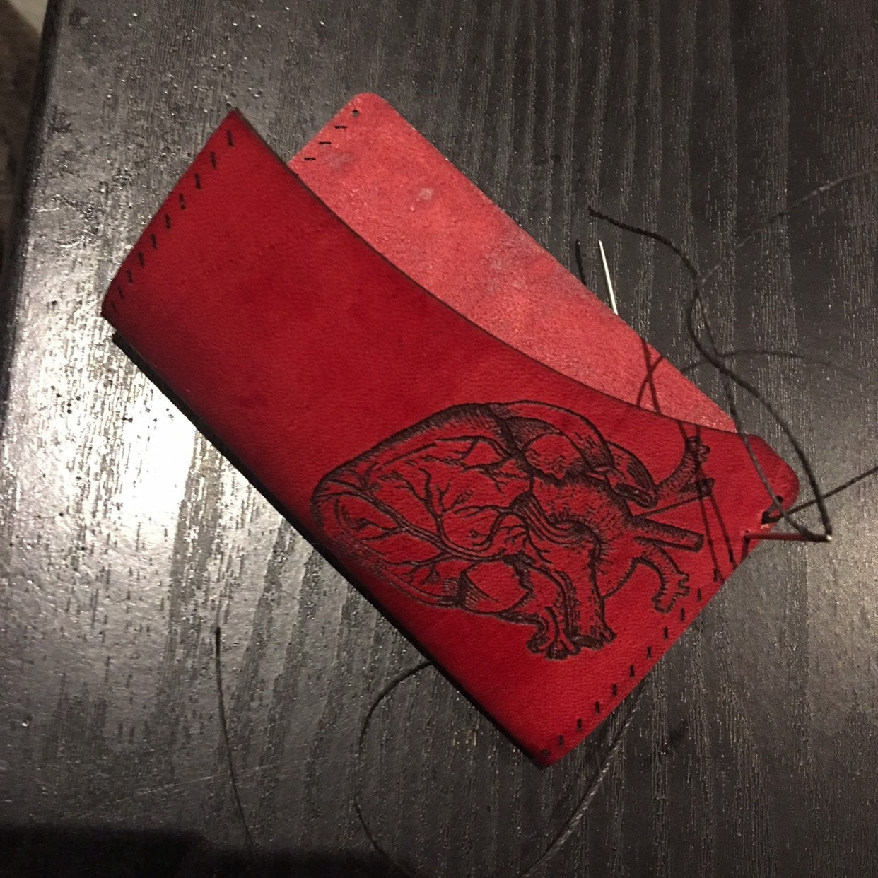 Anatomical Heart Single Pocket Leather Card Holder