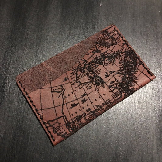 Vintage Map Single Pocket Leather Card Holder Minimalist Wallet Slim Wallet