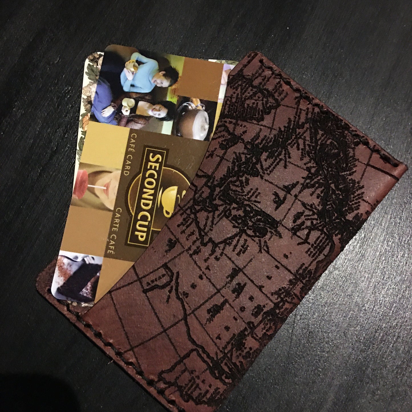 Vintage Map Single Pocket Leather Card Holder Minimalist Wallet Slim Wallet