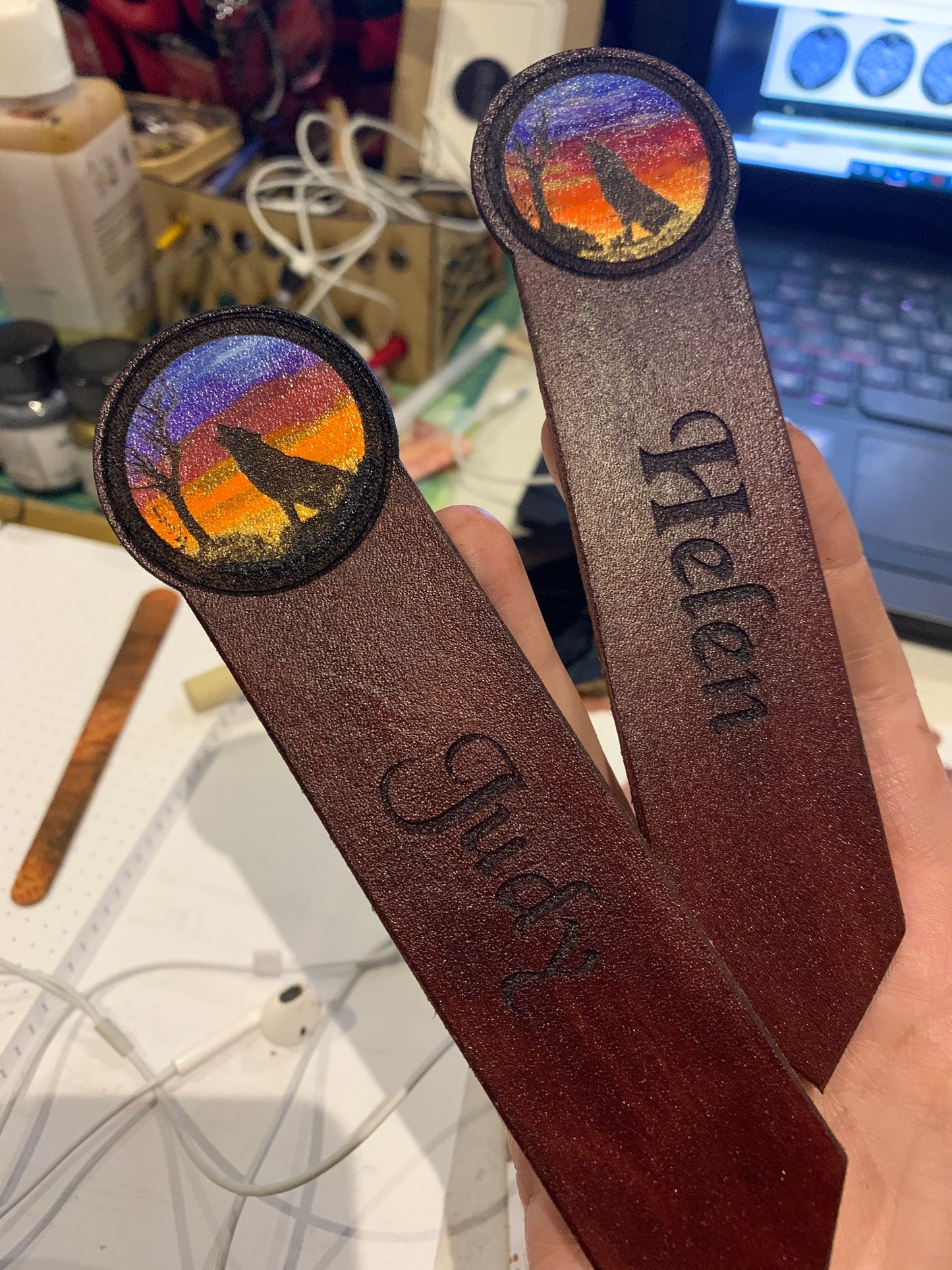 Sunset Wolf Personalized Leather Bookmark