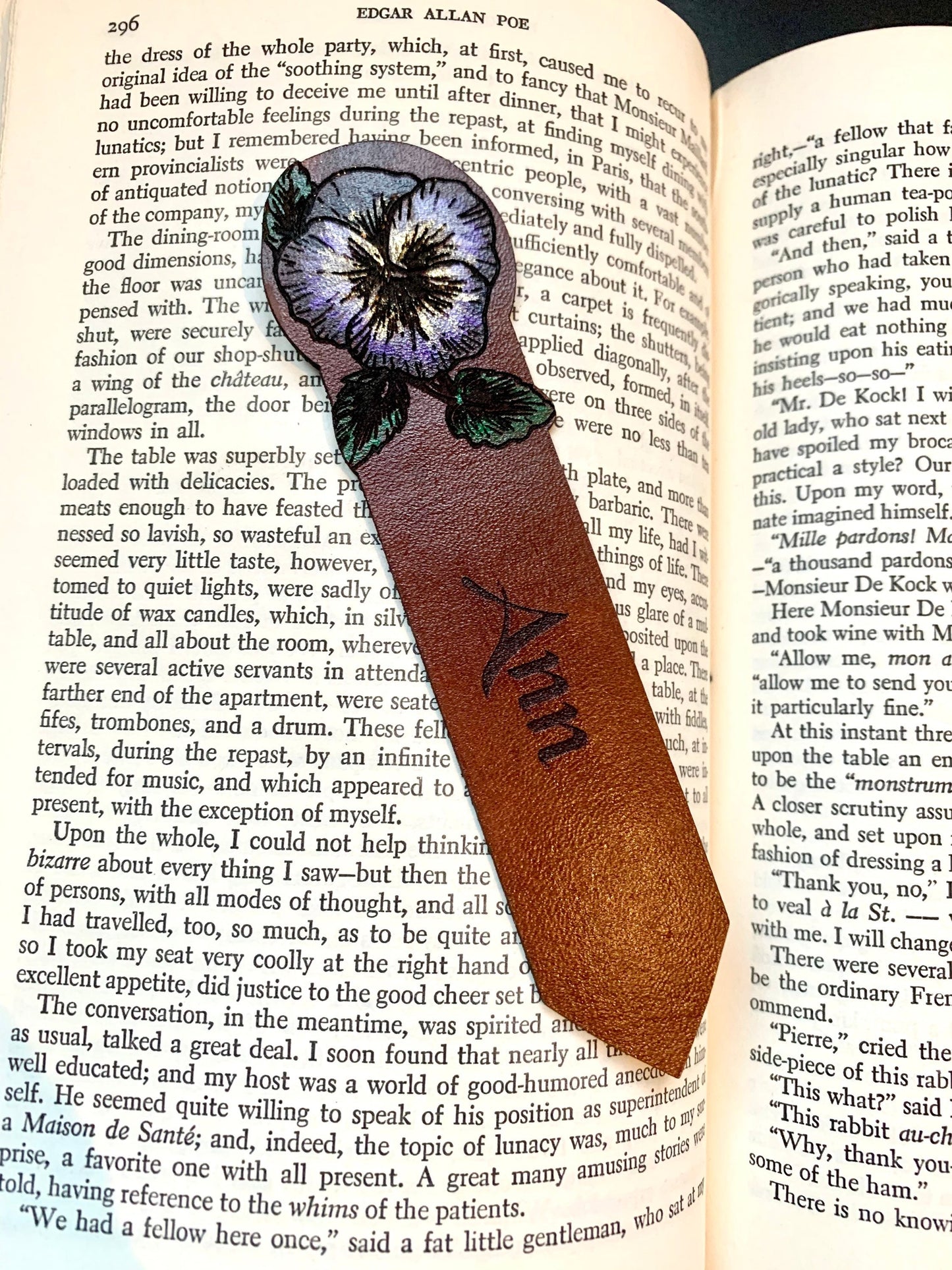 Pansy Leather Personalised Bookmark