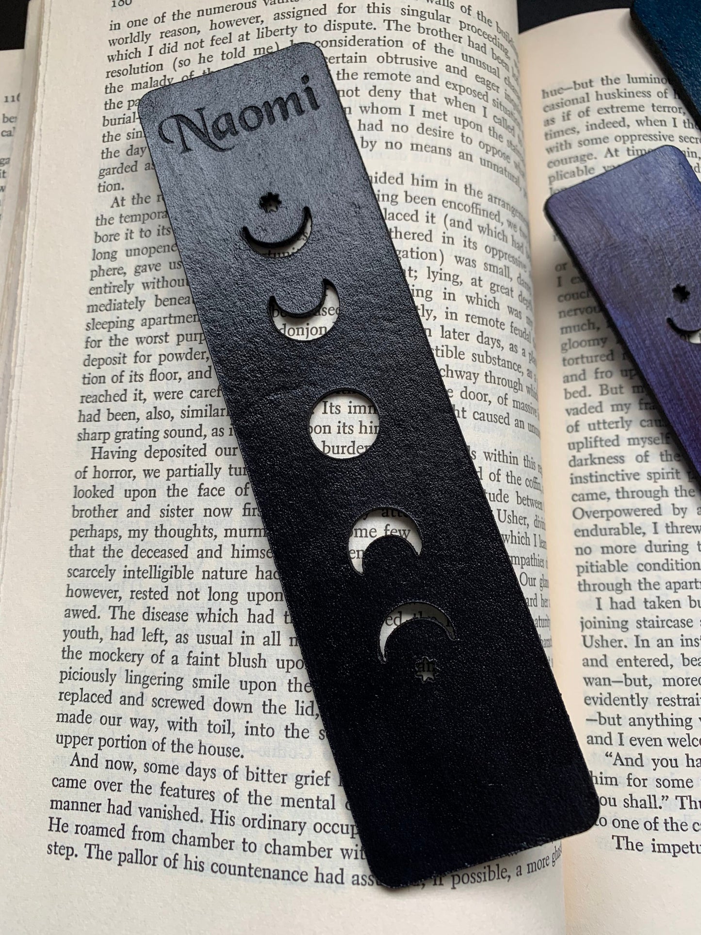 Moon Phase Leather Bookmark with Custom Text