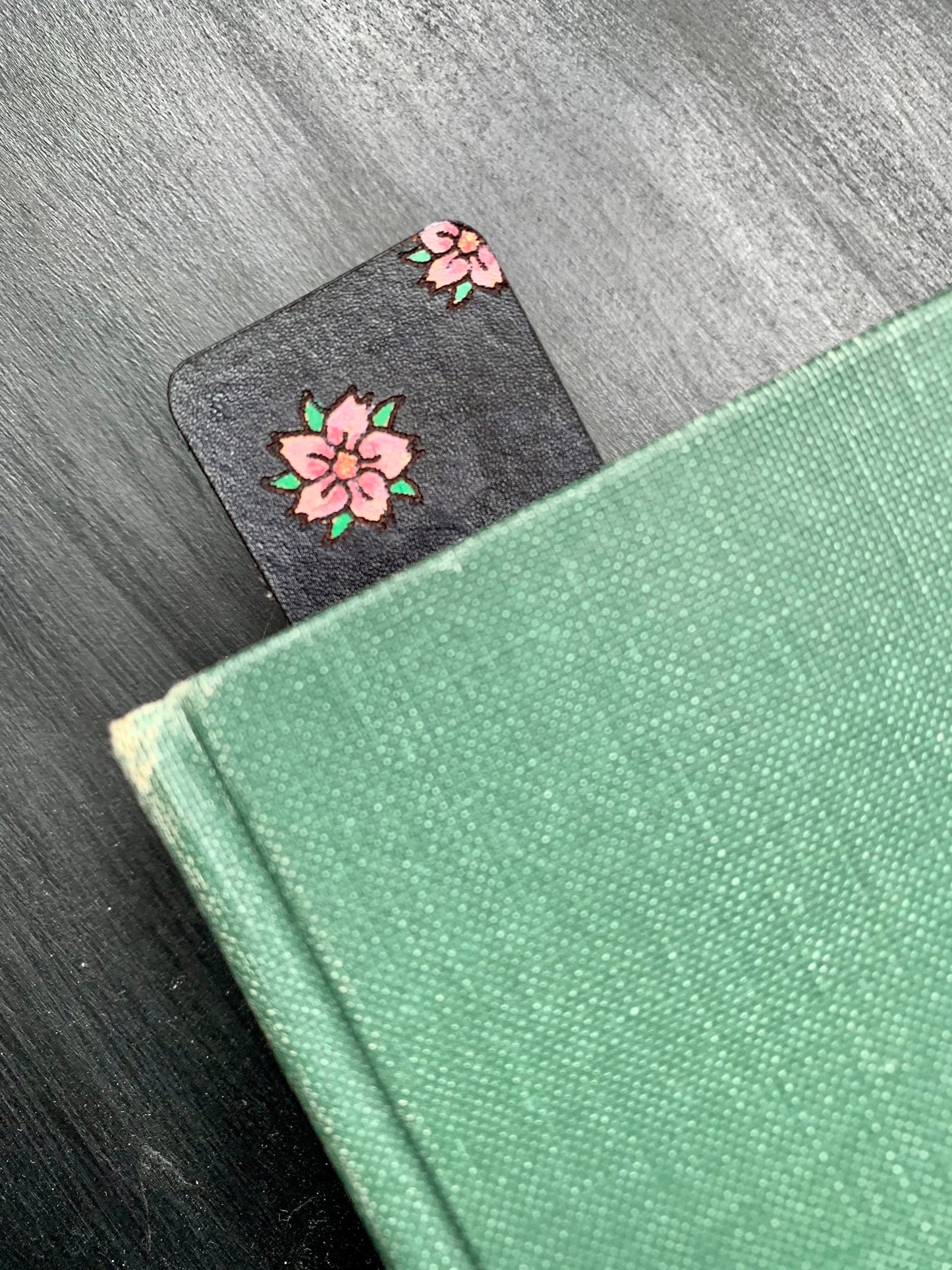 Sakura Leather Bookmark with Hand Painted Cherry Blossoms