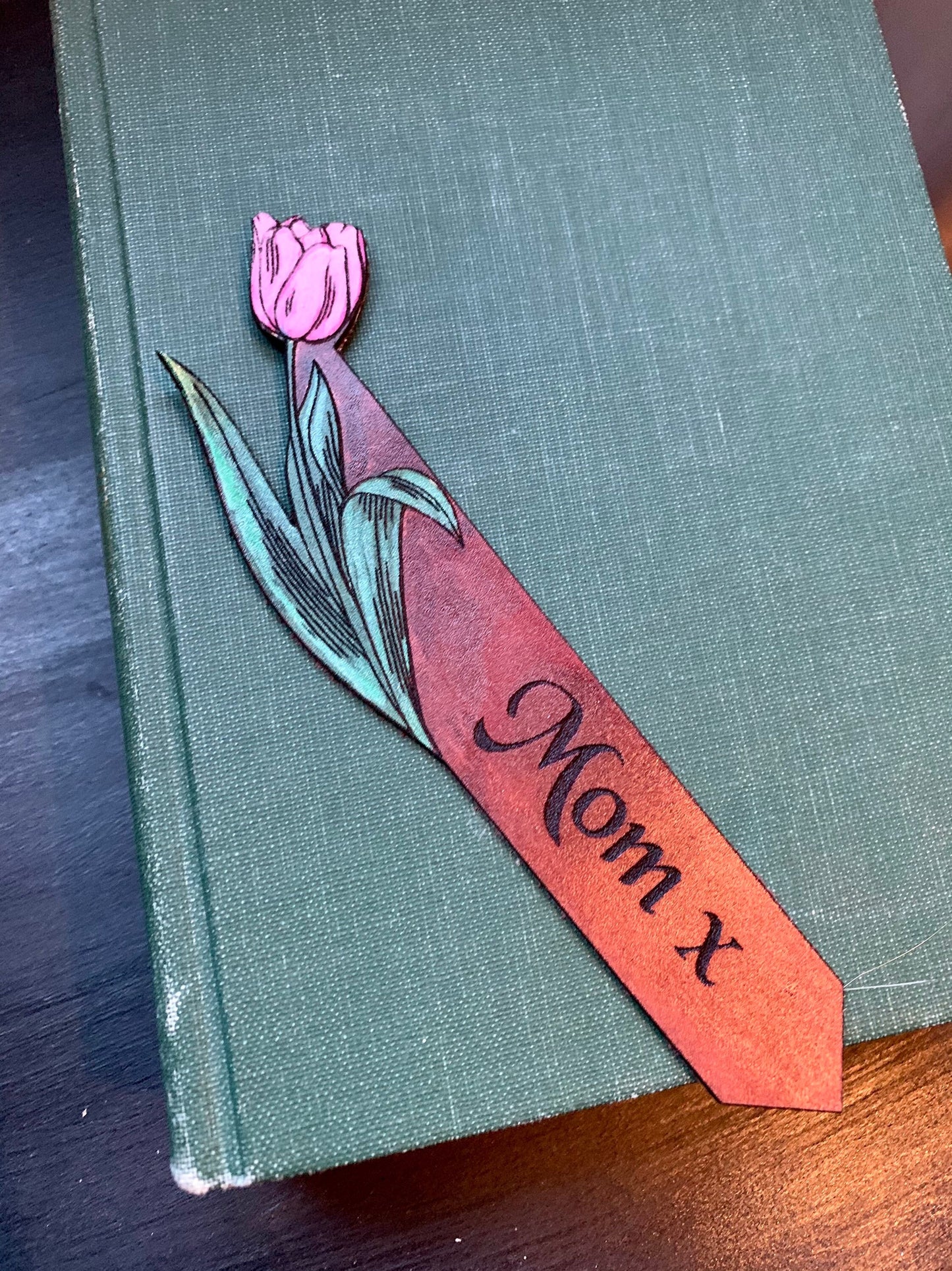 Customizable Tulip Leather Personalised Bookmark