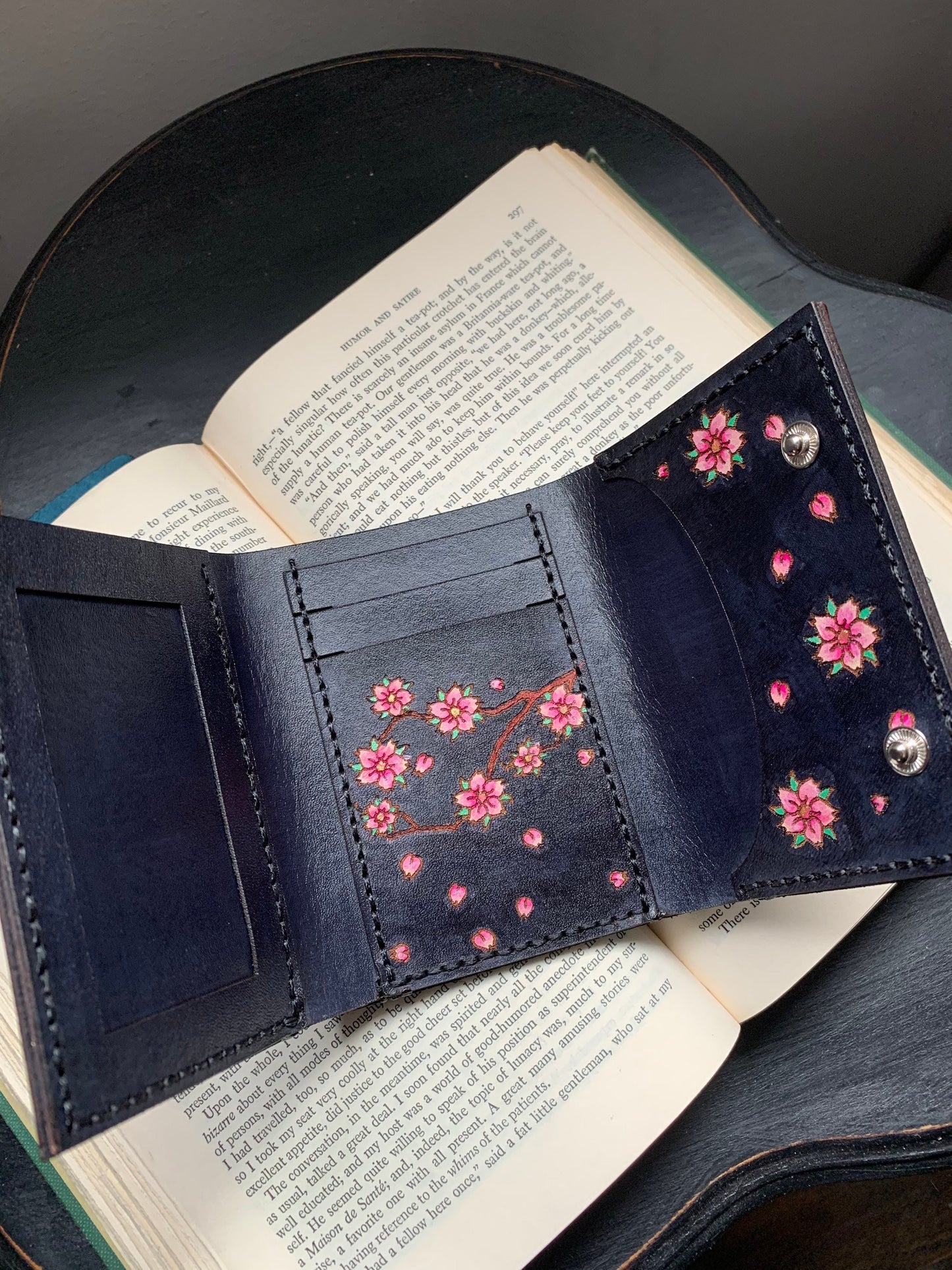 Sakura Love Leather Six Pocket Trifold Wallet