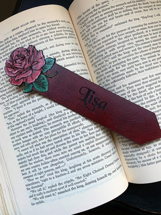 Rose Personalised Leather Bookmark