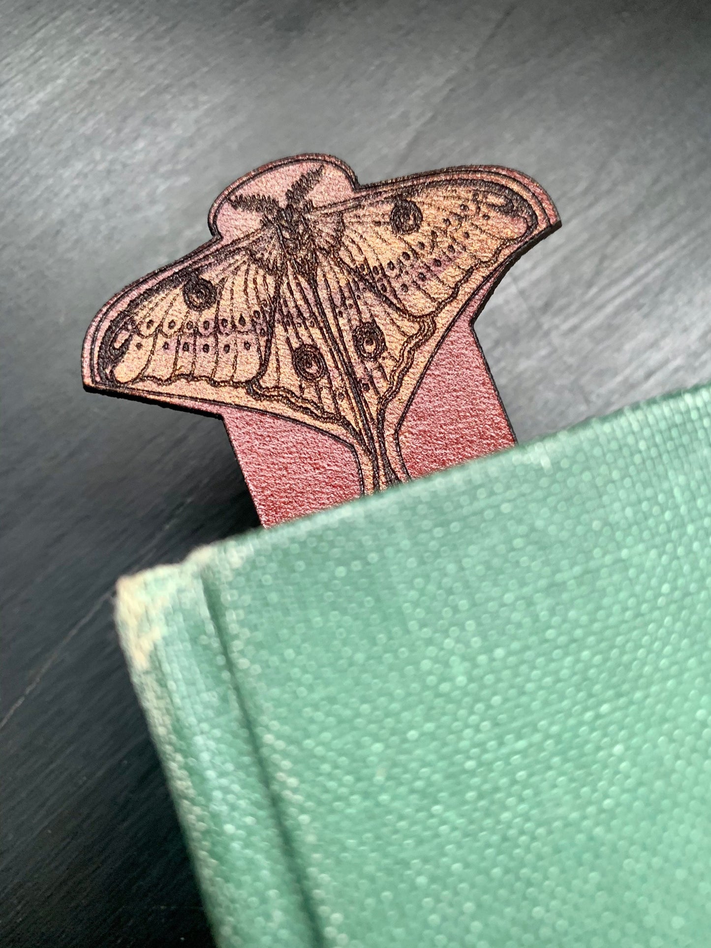 Luna Moth Leather Personalised Bookmark