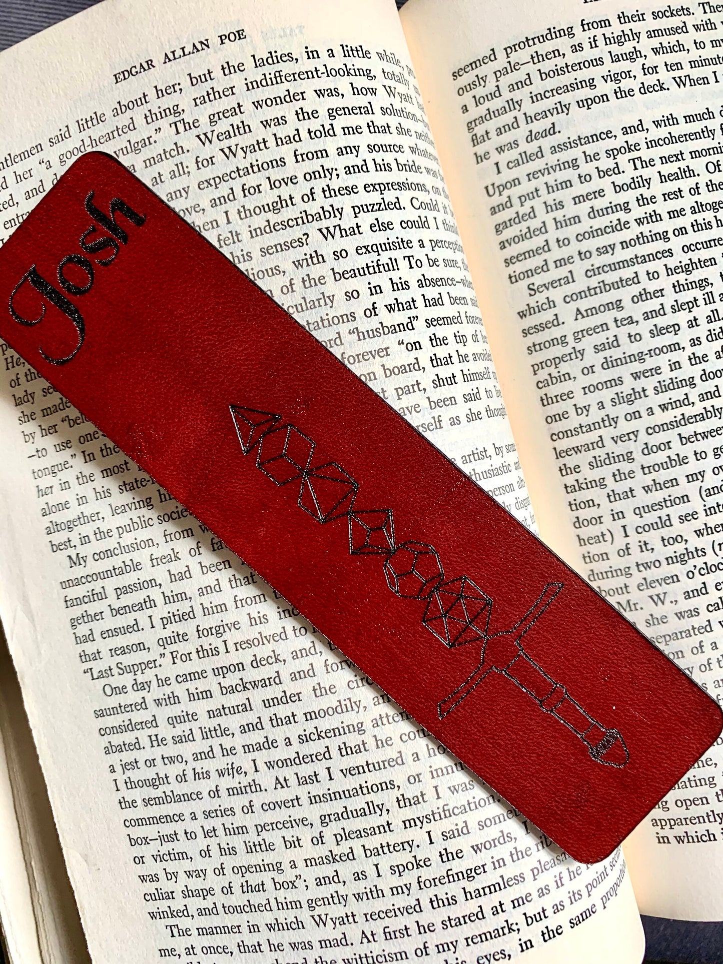 Dice Sword Leather Bookmark with Custom Text