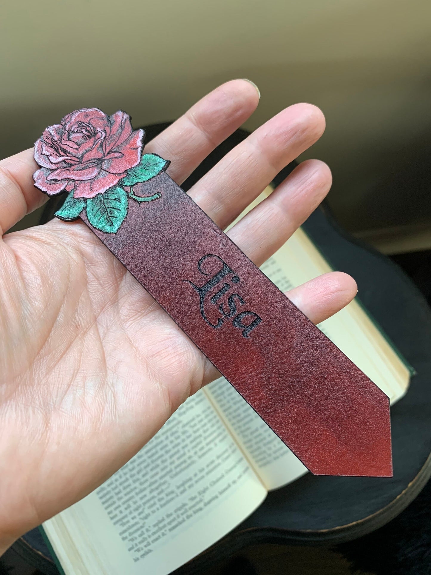 Rose Personalised Leather Bookmark