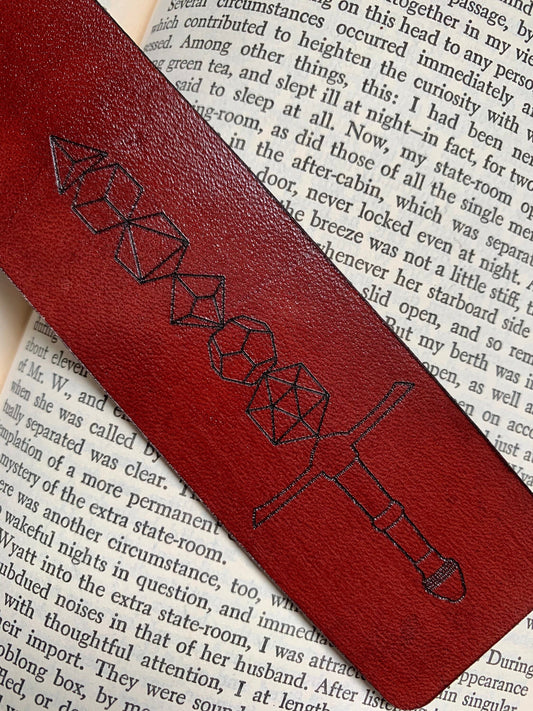 Dice Sword Leather Bookmark with Custom Text