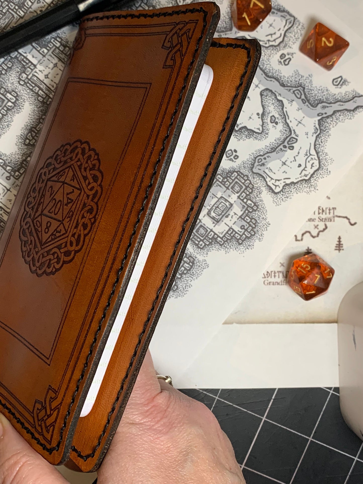 Game Notes Customizable Leather Journal with D20 and Celtic Knots