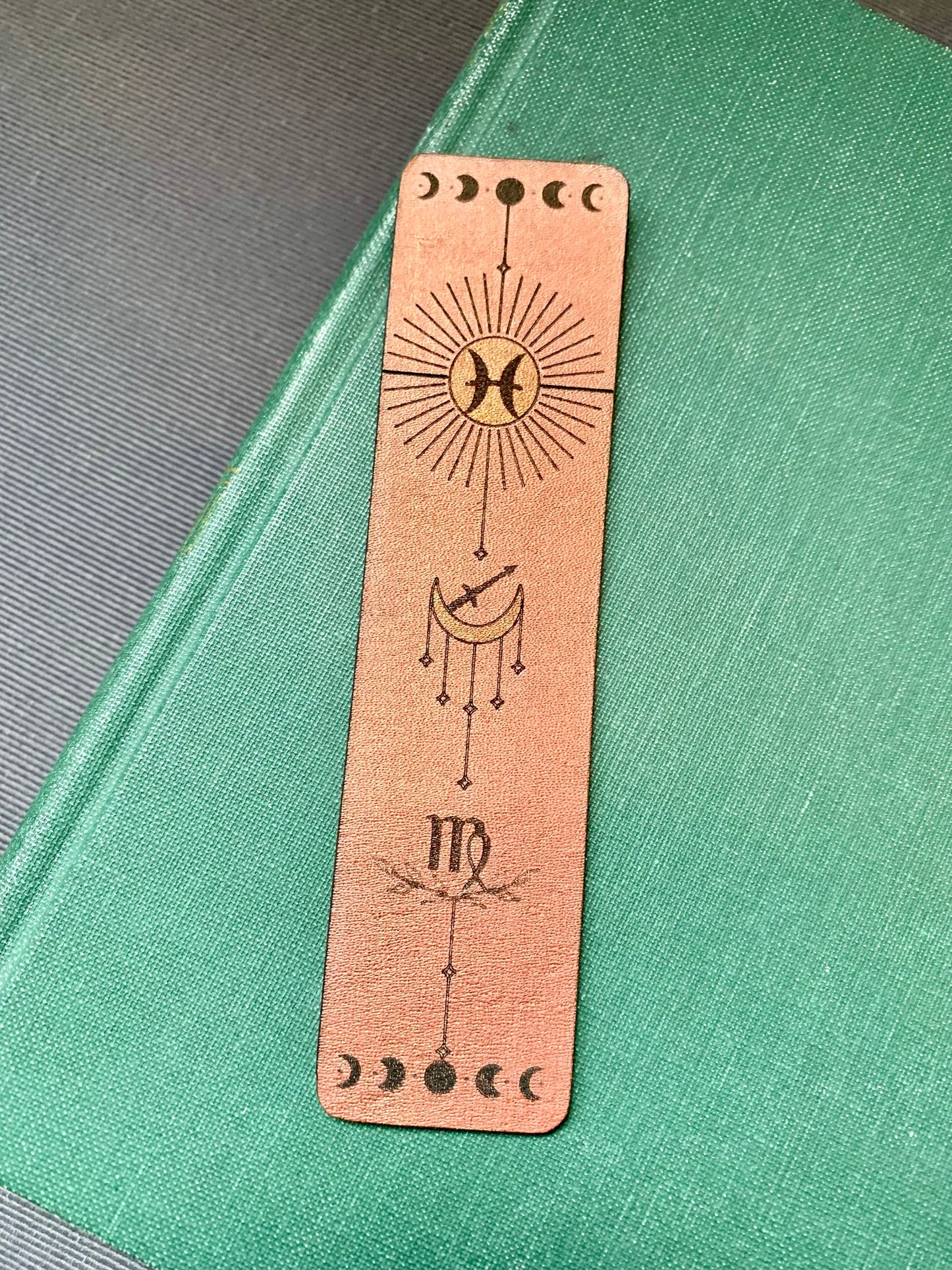 Astrology Big Three Leather Bookmark with Custom Sun Sign, Moon Sign, and Rising Sign
