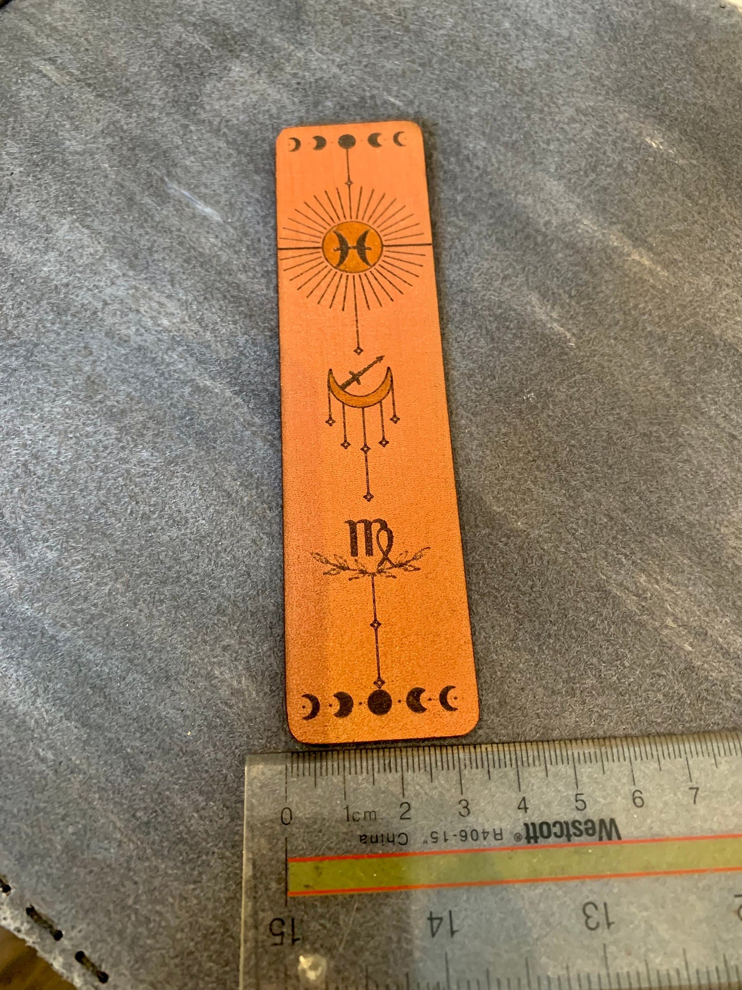 Astrology Big Three Leather Bookmark with Custom Sun Sign, Moon Sign, and Rising Sign