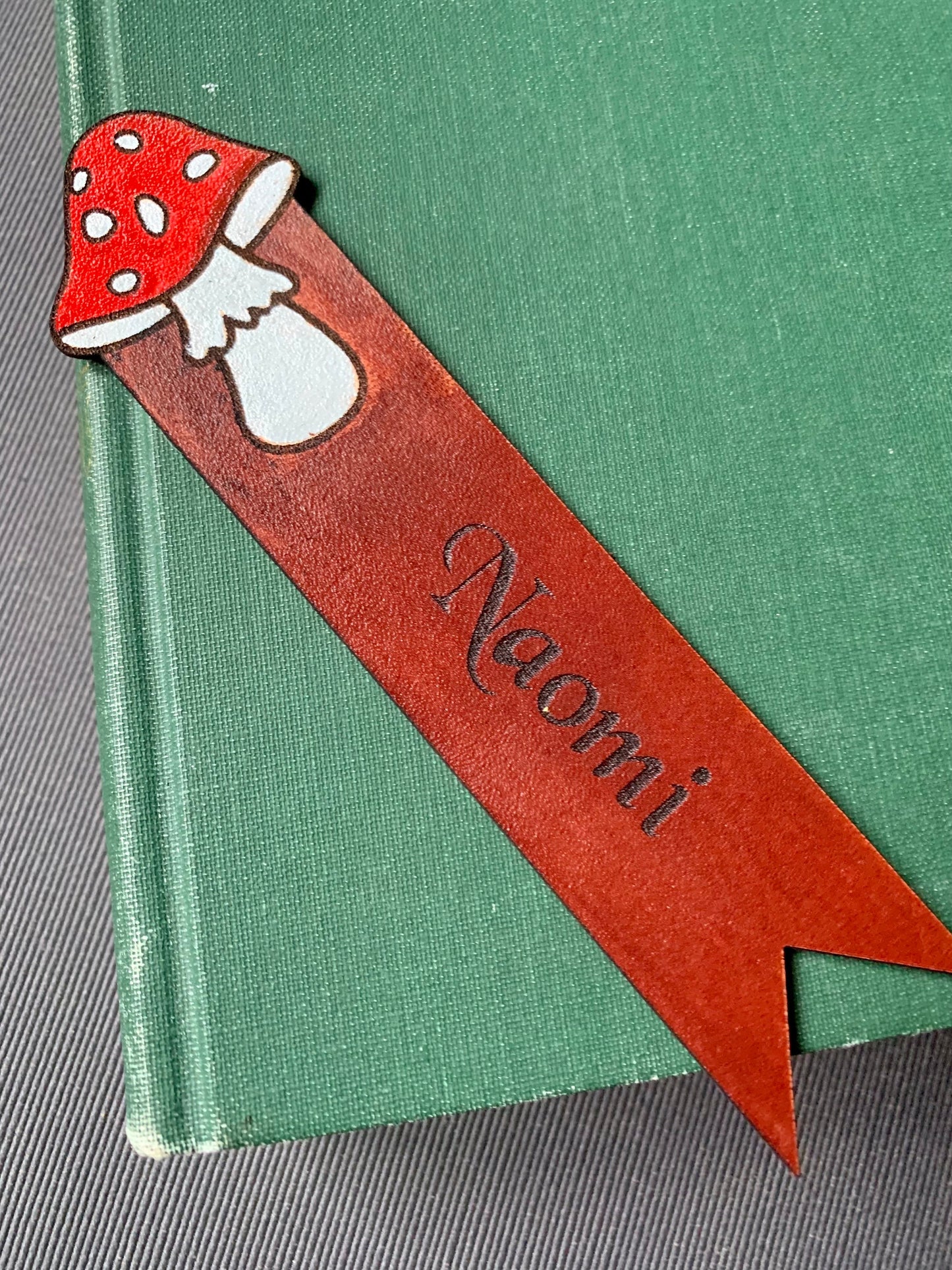 Mushroom Personalised  Leather Bookmark Gift For Cottagecore Book Lover