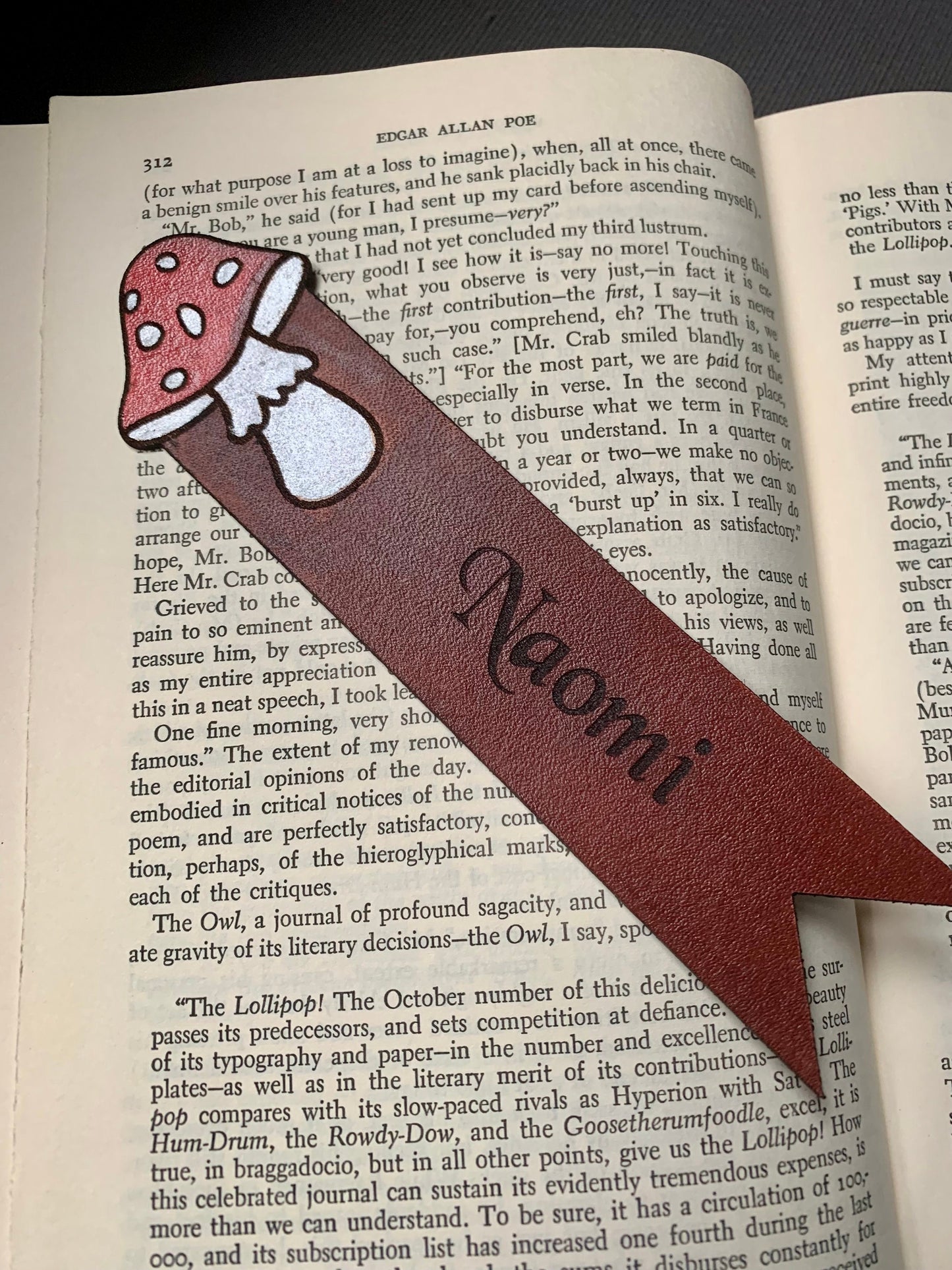 Mushroom Personalised  Leather Bookmark Gift For Cottagecore Book Lover