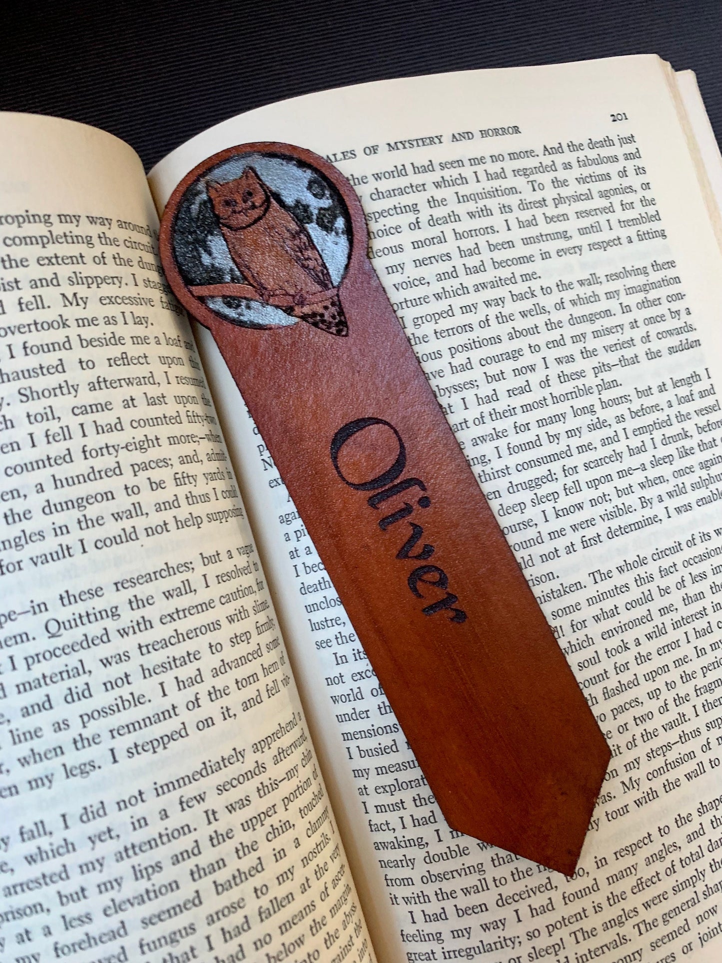 Owl Full Moon Leather Bookmark Personalized Gift